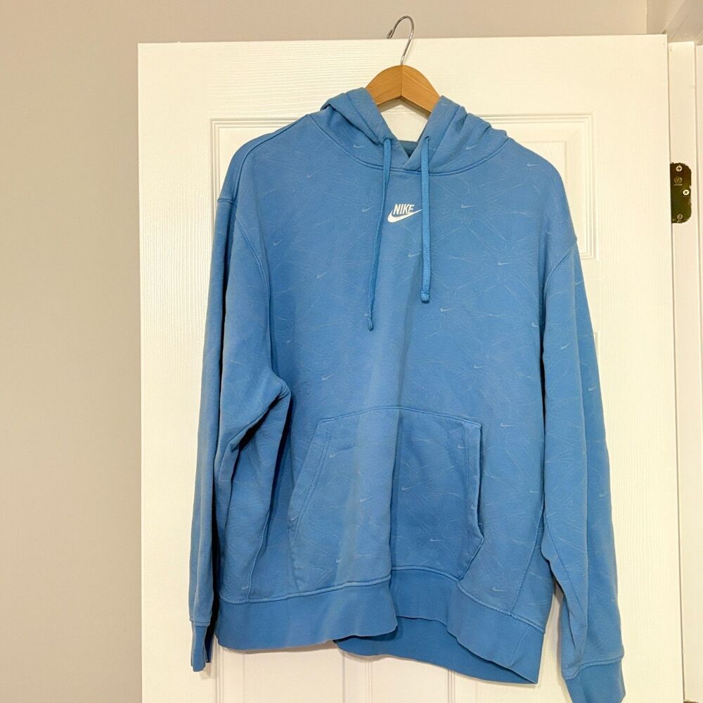 Nike Hoodie Sweatshirt Mens XL Blue All Over Swoosh Print Pullover Logo